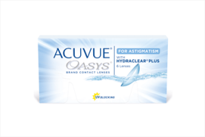 Pack of 6 re-usable lenses. ACUVUE® OASYS for ASTIGMATISM Contact Lenses with HYDRACLEAR® PLUS Technology and UV Blocking.